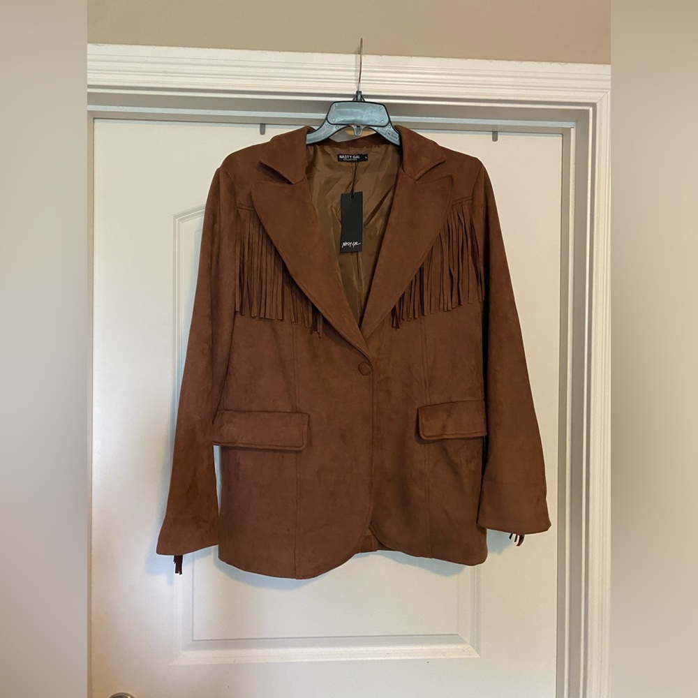 Faux suede fringed blazer